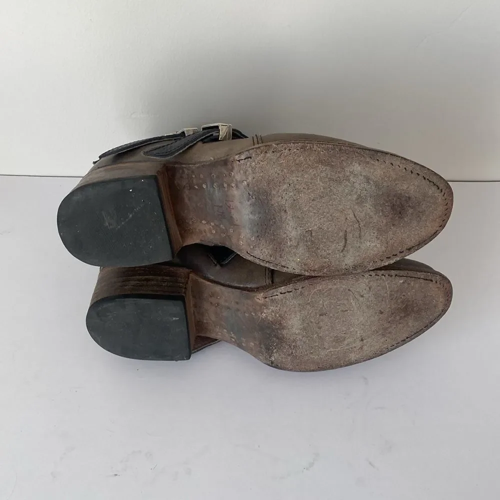 Freebird by Steven Scarlett Olive Brown Multi-Buckle Ankle Boots 8 Boho Western